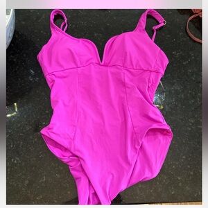 BECCA Hot Pink One-Piece Swimsuit with V-Notch